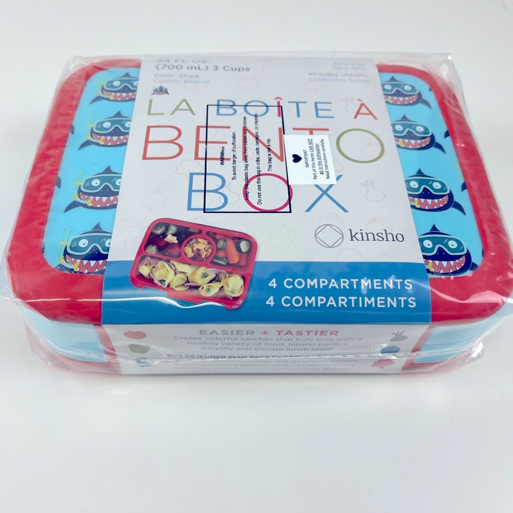 Kinsho Bento Box Shark Color 4 Compartments 24 oz
3 cups with Utensils